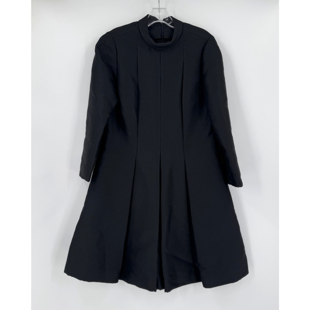 Vintage Womens Unionmade Black Woven Pleated Long Sleeve Dress Coat Sz 50